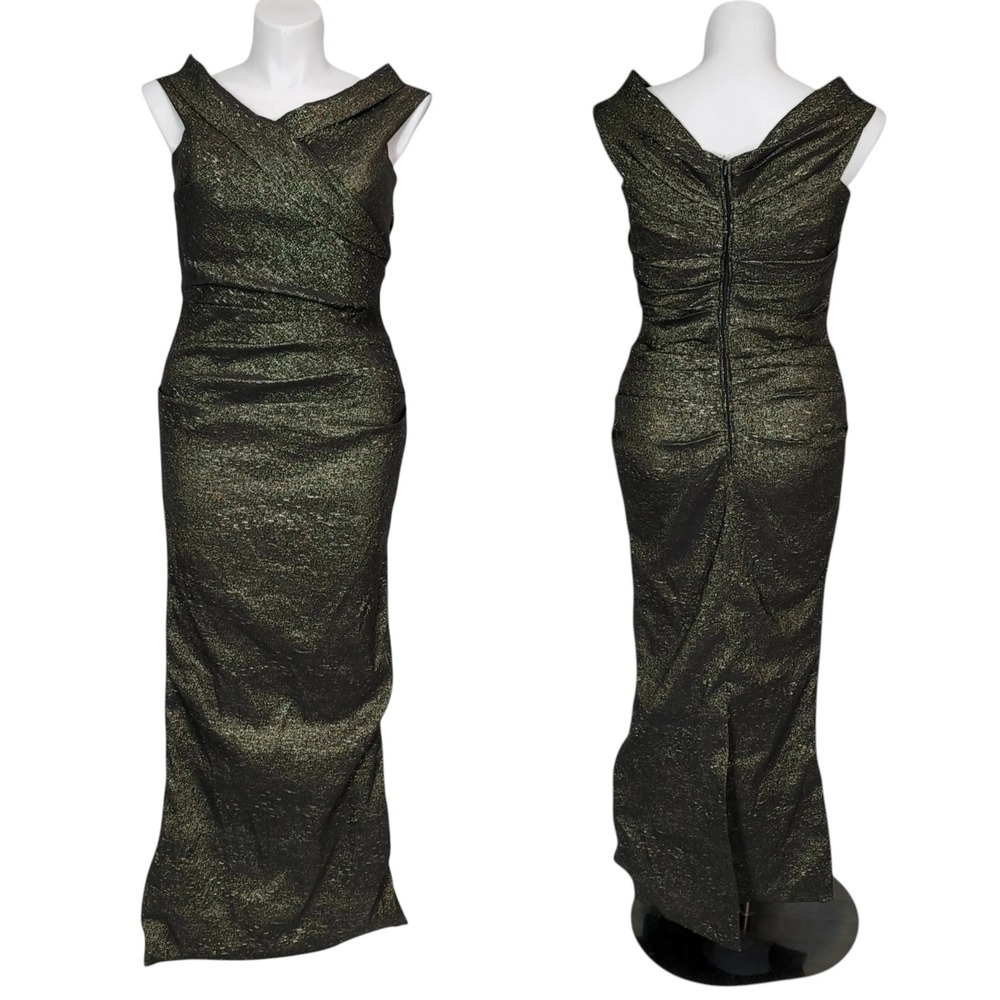 Rickie Freeman for Teri Jon Size 14 Metallic Jacquard Gown Formal Dress